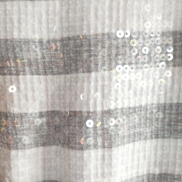 Michael by Michael Kors Sequin Striped Tee Dress Gray White Long Sleeve Crew - Picture 4 of 10